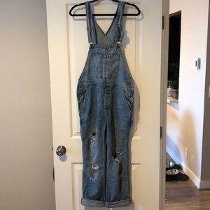 Distressed overalls